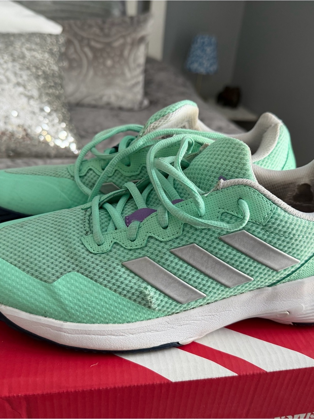 adidas Mint Green pickleball  Shoes with Silver Accents